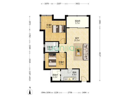 和悦家园 2室1厅1卫 80平方