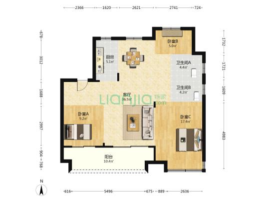 悦畔湾花苑 3室1厅2卫 104平方