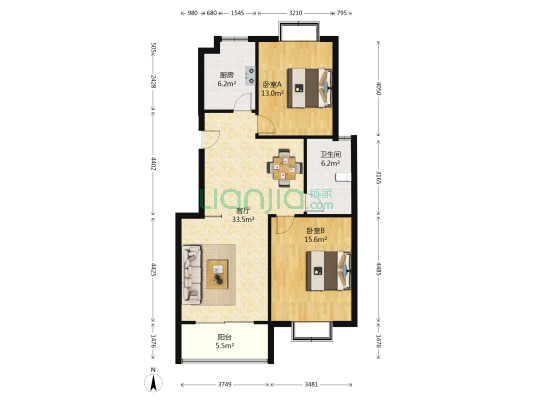 城市之光锦荣苑 2室1厅1卫 97平方