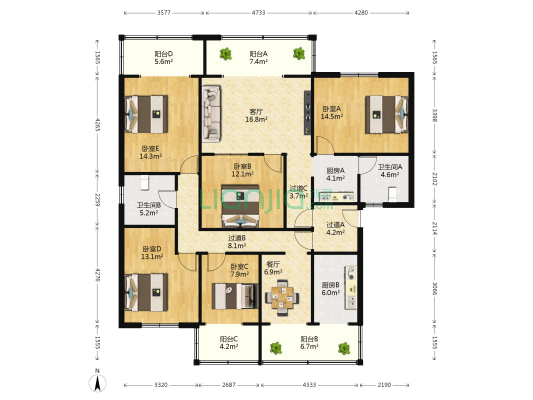 晋阳路190号 5室2厅2卫 166平方