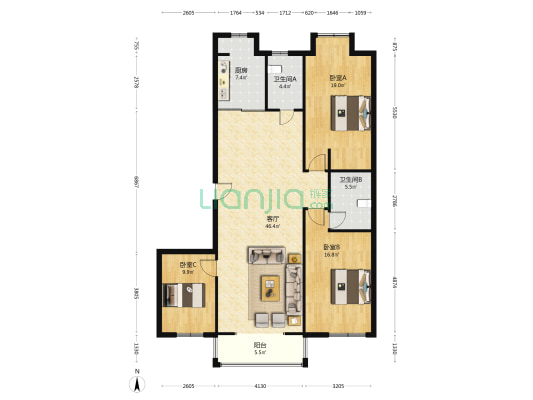 金港怡园 3室1厅2卫 151平方