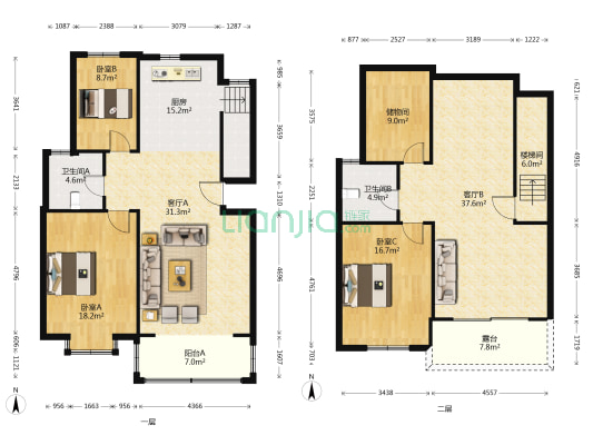 新世纪花园(莺脰湖路) 3室2厅2卫 135平方