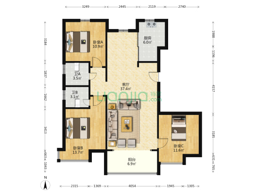 国茂府 3室1厅2卫 128平方