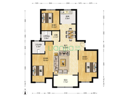 向阳秀水佳苑 3室1厅2卫 139平方