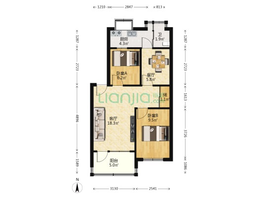 和平路三号院 2室2厅1卫 65平方