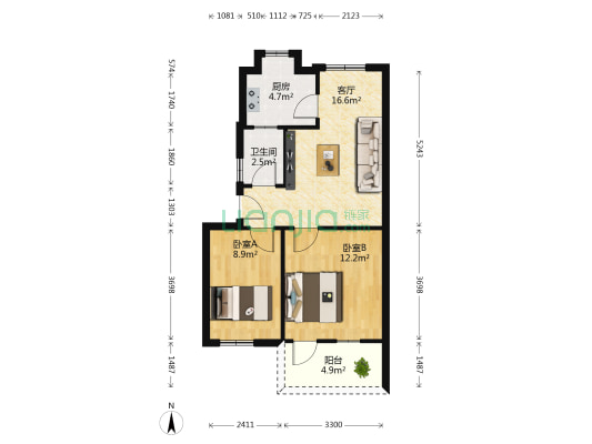 华中制药生活区 2室1厅1卫 58平方