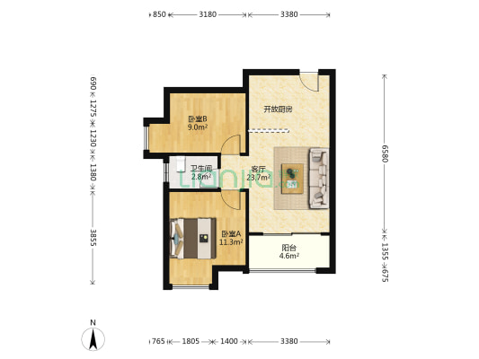 财富广场锦绣城 2室1厅1卫 66平方