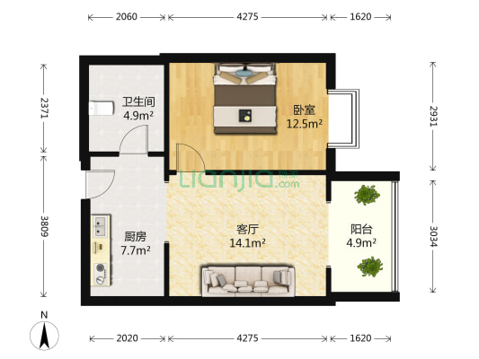 福顺尚都 1室1厅1卫 64平方