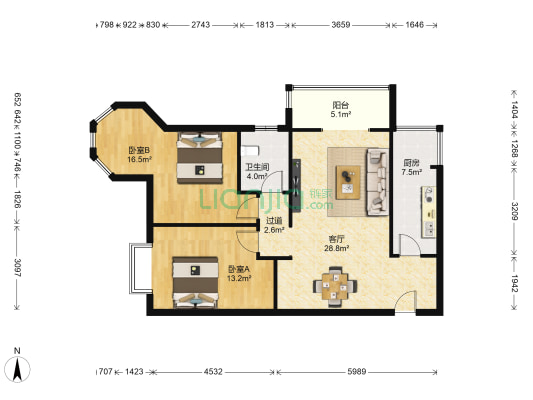 金辉天鹅湾 2室1厅1卫 84平方
