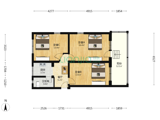 百万庄13号院 3室1厅1卫 72平方