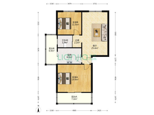 豪中苑 2室1厅1卫 95平方
