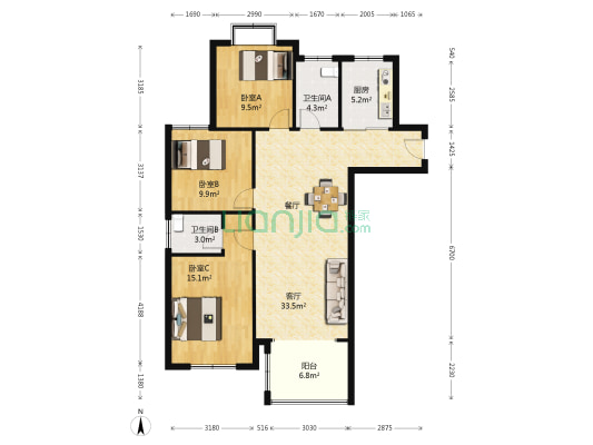 帝景蓝湾(淮阴区) 3室1厅2卫 120平方