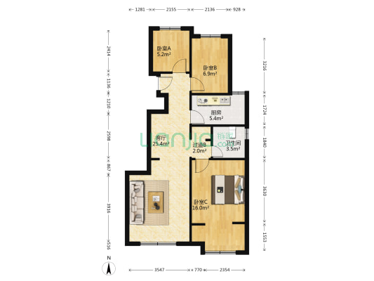 水榭花城 3室1厅1卫 91平方