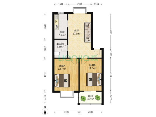 置信公寓 2室1厅1卫 74平方