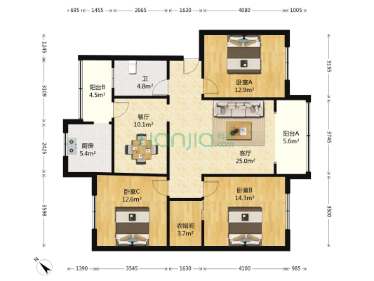 兴隆路 3室2厅1卫 119平方