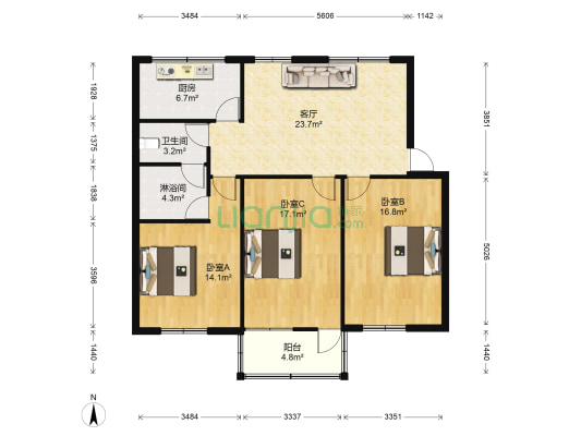 建东西路何家台门 3室1厅2卫 109平方