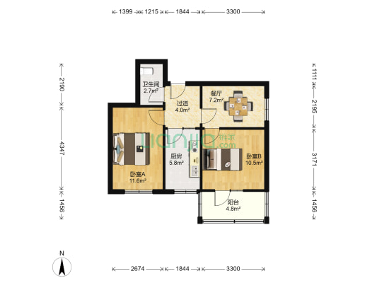 吴家园面粉厂家属院 2室1厅1卫 52平方