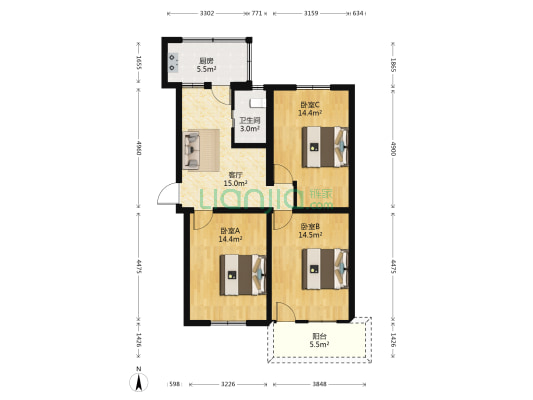 外九彩17号 3室1厅1卫 79平方