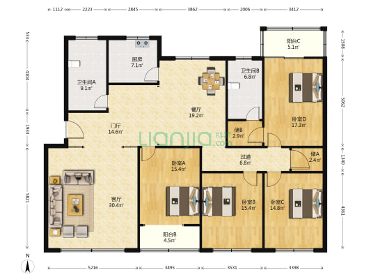 大巷子10号 4室2厅2卫 198平方
