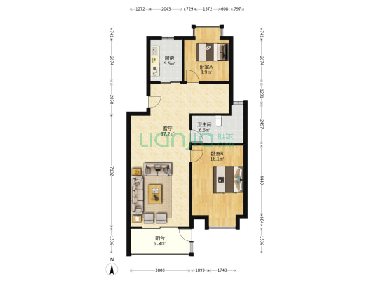 四季绿苑 2室1厅1卫 91平方