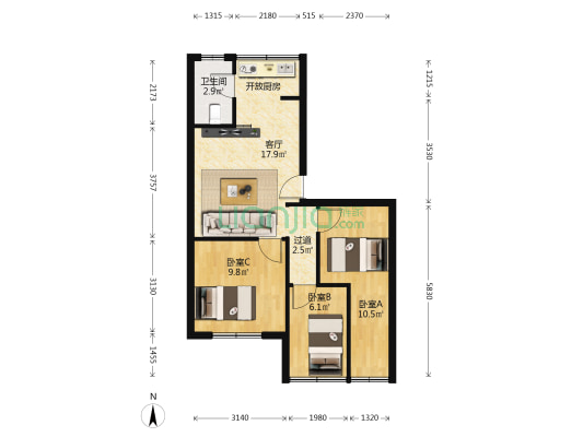 贵乌北路159号 3室1厅1卫 59平方