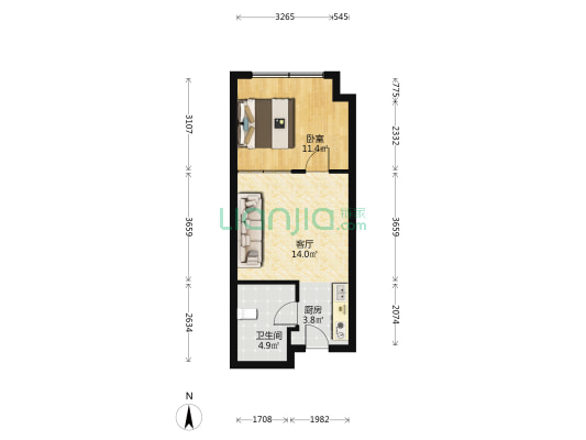 中海桃源铂公馆 1室1厅1卫 52平方