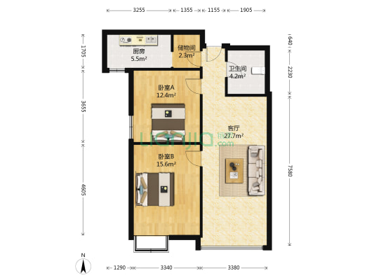 北美金棕榈 2室1厅1卫 90平方