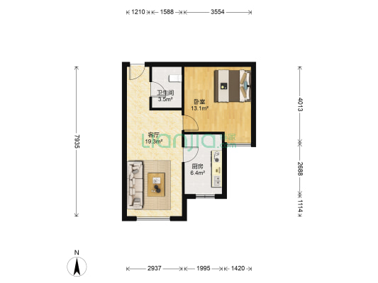 锦绣华城滨园 1室1厅1卫 60平方
