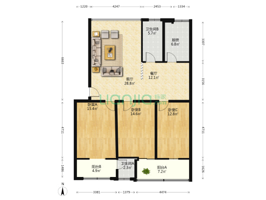 亚星世纪嘉园 3室2厅2卫 140平方