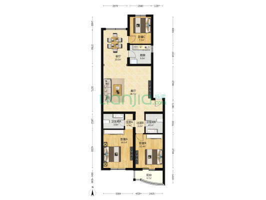 新兴居 3室2厅2卫 118平方