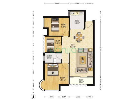 富春山 3室1厅1卫 94平方