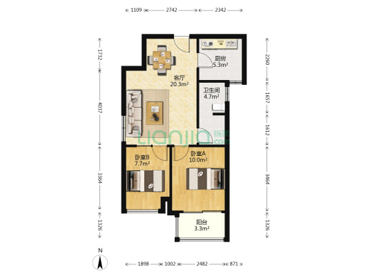 东元家园三期 2室1厅1卫 69平方