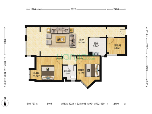 香澜半岛 2室1厅1卫 84平方