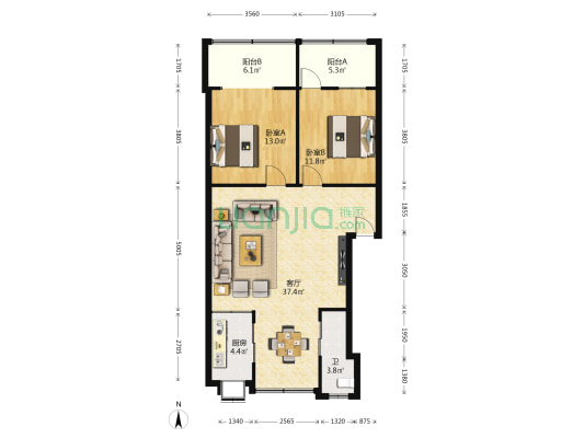 工商局宿舍 2室1厅1卫 91平方