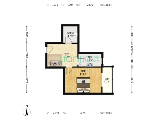 河湾明珠凤凰居 1室1厅1卫 50平方