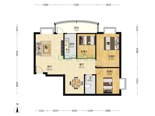 工商局宿舍(天河) 3室2厅1卫 90平方