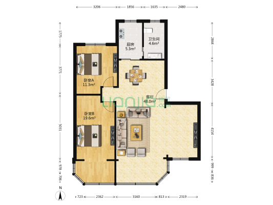苑中园小区 2室1厅1卫 121平方