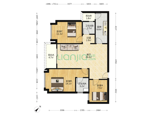 雅居乐星徽城 3室1厅2卫 101平方