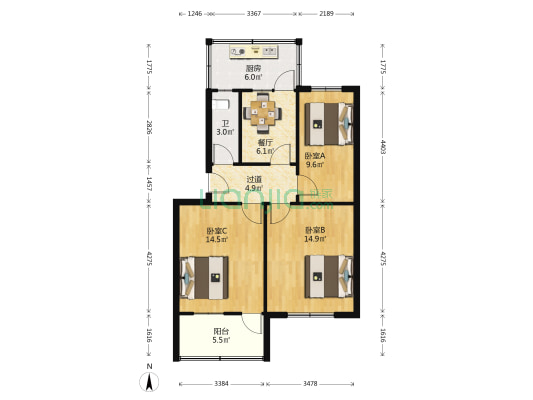 泰安日报社宿舍 3室1厅1卫 72平方