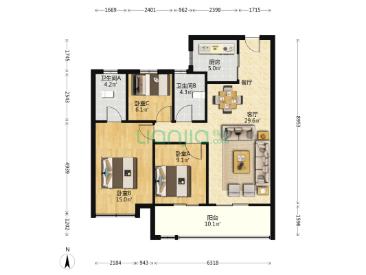 澳海文澜府 3室1厅2卫 106平方