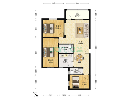消防局宿舍 3室1厅2卫 96平方