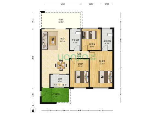 聚德豪庭 3室1厅2卫 113平方