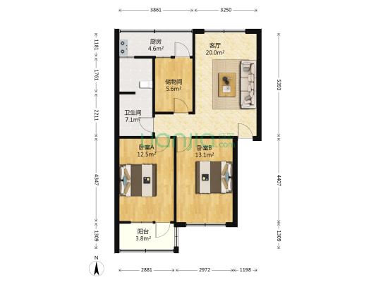 饮食公司家属院 2室1厅1卫 81平方