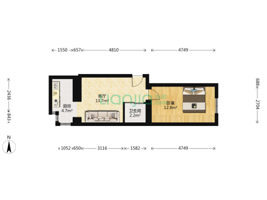 北五道街 1室1厅1卫 44平方