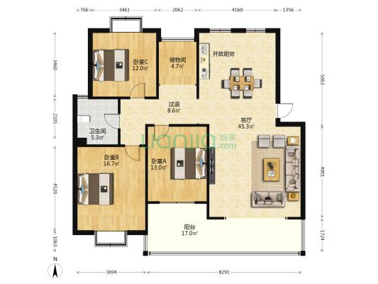 长水航城锦葵苑 3室1厅1卫 251平方