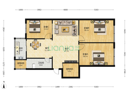 人民南路党校宿舍 3室2厅1卫 110平方