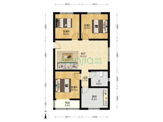 新马路60号 3室1厅1卫 91平方