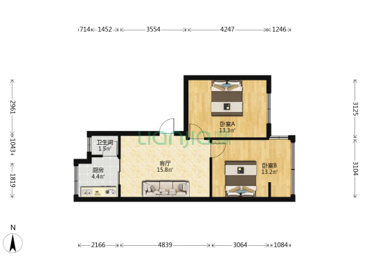 玉厂路二百八十四号家园 2室1厅1卫 49平方