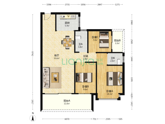 华林苑 3室1厅2卫 113平方