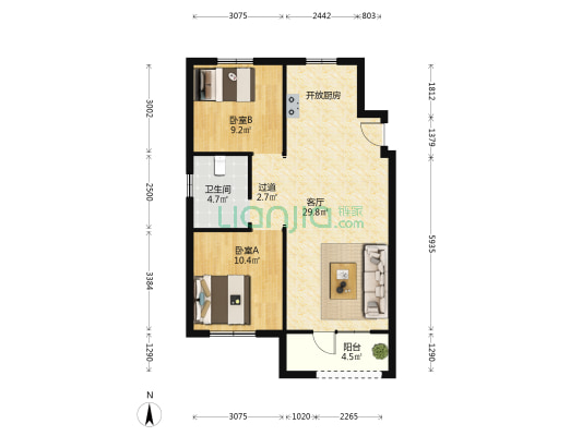 萃英花园 2室1厅1卫 84平方